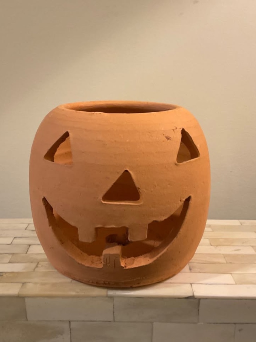 Vintage Terra Cotta Jack-O-Lantern Pumpkin